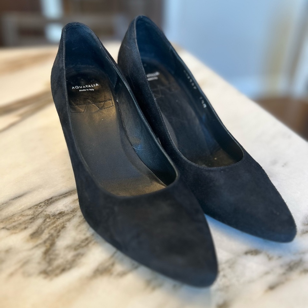 Aquatalia Suede Black Block Heel